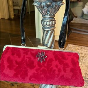 Red fabric Glenda Gies purse